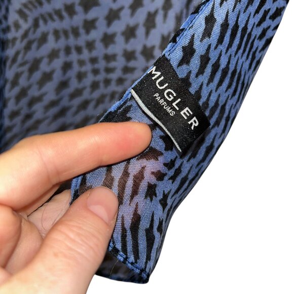 Thierry Mugler parfum blue black abstract stars print handkerchief scarf - Picture 2 of 4